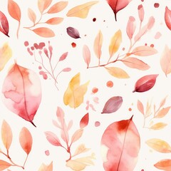 Fototapeta premium Autumn Leaves Watercolor Seamless Patterns: Nature-Inspired Art
