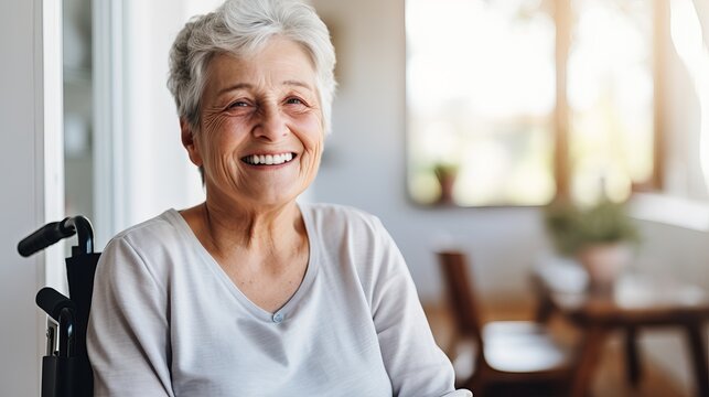 Senior Woman In Wheelchair At Home.elderly, Nursing, Home, Person, Woman, People, Doctor, Health, Medical, Women, Portrait, Medicine, Bedroom, Nurse, Old, Worker, Young, Adult, Support, Care, Service,