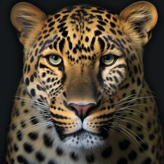 Leopard portrait on black background, closeup