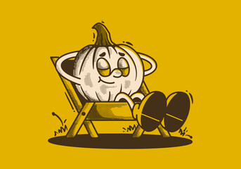 Wake me up when october ends. Character of pumpkin sleep on camping chair