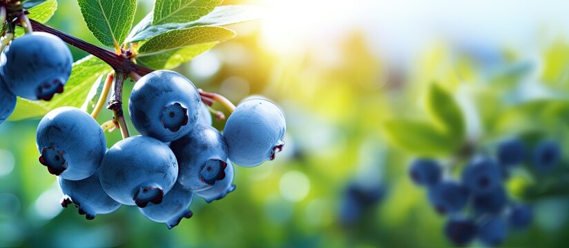 In the garden a bush yields a plump newly ripened blueberry while a cluster dangles gracefully The idea of cultivation farming picking berry agricultural trading and photo showcasing excepti - Powered by Adobe