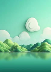 Gordijnen Cartoon style landscape with grass and clouds Created with generative Ai © Sanuar_husen