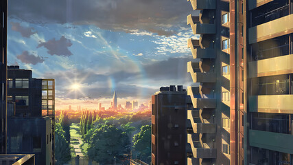 Beautiful sunset in the city