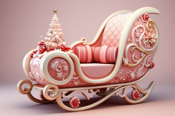 Holiday sleigh, evoking the wonder of Santa's journey in soothing colors, on isolated on pastel background, Generative AI