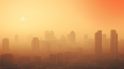 Fototapeta premium Bad city air quality and smog pollution from CO2 or carbon dioxide emissions. Heavy traffic impact with unhealthy living. Global warming cause and environmental problem from urban area.