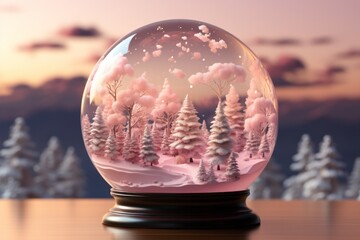 Fototapeta na wymiar Snow globe, capturing the enchantment of a winter wonderland in calming pastels, on isolated on pastel background, Generative AI