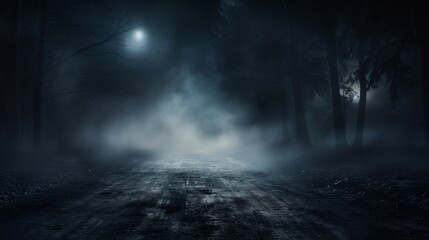 Misty forest in the moonlight on asphalt - Abstract Bokeh. - obrazy, fototapety, plakaty