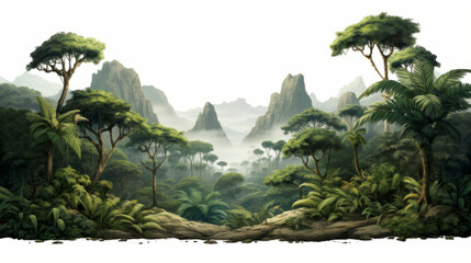 Fototapeta na wymiar Illustration or rainforest or jungle on a white background. Design element or background