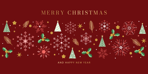 Happy Holidays, season's greetings and new year vector template with Christmas element decoration