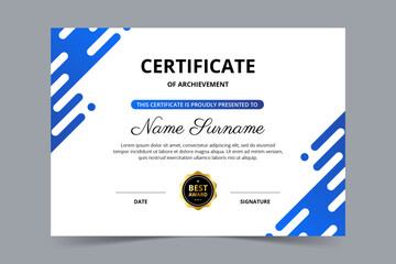 Modern elegant blue certificate template with geometric shape. Appreciation for business and education. Vector illustration
