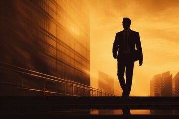 Silhouette of business man following his ambitions