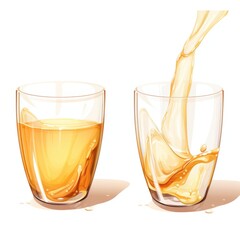 Pour tea and milk into a glass from the left and right  - obrazy, fototapety, plakaty