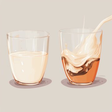 Pour tea and milk into a glass from the left and right 