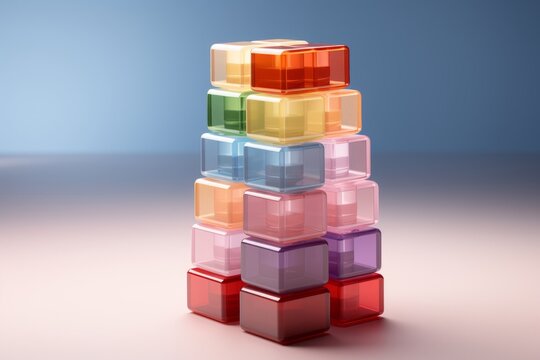 Stack of toy bricks, symbolizing the foundation of imagination in gentle pastel tones, on isolated on pastel background, Generative AI