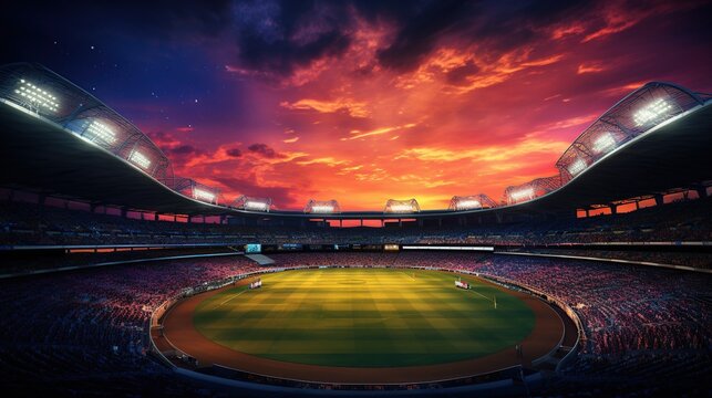 Stadium of cricket night, Bright color.