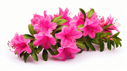 Azaleas flowers with leaves Pink flowers isolated on white background