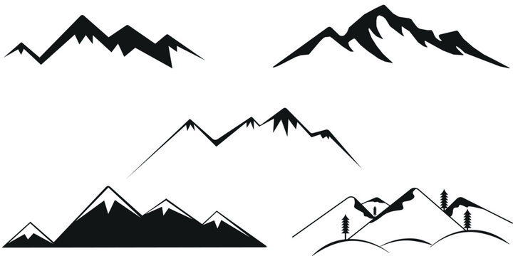 mountain silhouette , set of black rocky mountain silhouette. bundle vector.