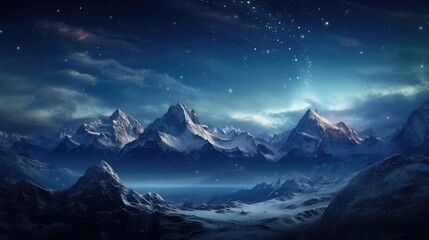 Himalayan mountains at night over a large snowy expanse
