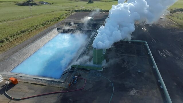 Aerial view of Geothermal power plant with artificial well