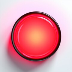 Red circle button with glowing red light isolated on white background.