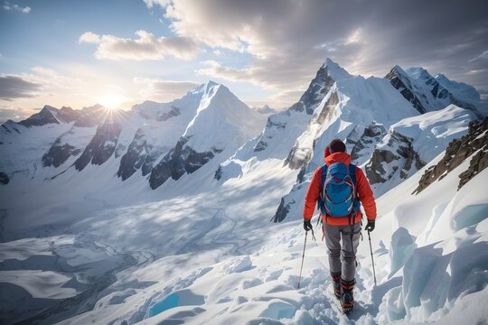 Adventurous Hiker Overlooking Snowy High Tatras Alpine Landscape in Slovakia ai image 