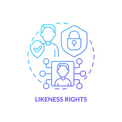 2D gradient likeness rights icon, simple isolated vector, cyber law thin line illustration.
