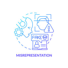 2D gradient misrepresentation icon, simple isolated vector, cyber law thin line illustration.