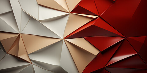 Geometrische Dreiecke und Elemente in bunten Lack Farben als Hintergrundmotiv für Webdesign im Querformat für Banner, ai generativ