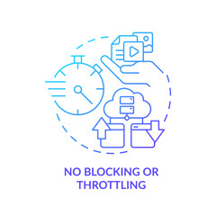 2D gradient no blocking or throttling icon, simple isolated vector, cyber law thin line illustration.