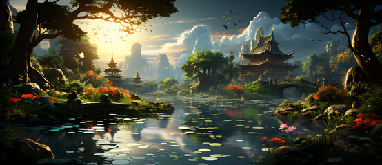 Ancient garden scenery includes mountains, water, pavilions and bridges 5