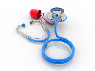 3d render of dna structure with capsule near Stethoscope
