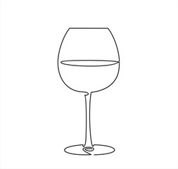 Continuous one line drawing of a glass of wine. Champagne and drinking wine from a glass. Celebration party concept isolated on white background. Minimalist stylish art. Vector illustration
