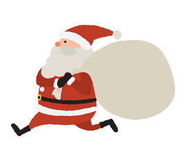 プレゼントの袋を背負って走るサンタクロースのイラスト