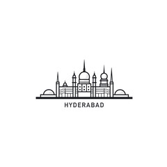 India Hyderabad cityscape skyline city panorama vector flat modern logo icon. Telangana state emblem idea with landmarks and building silhouettes. Isolated thin line graphic