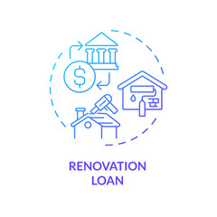 2D gradient renovation loan icon, simple isolated vector, construction cost thin line illustration.