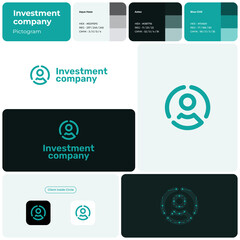 Investment company teal line business logo. Customer icon. Brand name. User oriented business value. Design element. Visual identity. Rubik font used. Suitable for marketing campaign