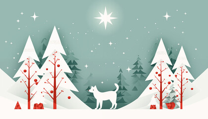 Cut-out Christmas-themed straight lines with a minimalist, flat design featuring a wolf motif for baby products on white background