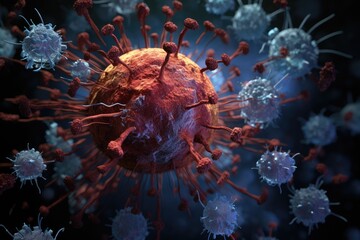 3D illustration of SARS-CoV-2 virus in colour background, Unveil the intricate world of viruses through AI-generated imagery, AI Generated