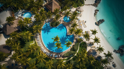 Obraz na płótnie Canvas Birds eye view at luxury tropical resort near the ocean