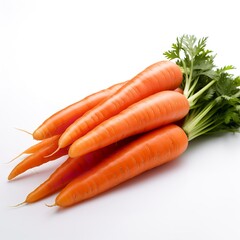 Close-up of fresh carrots on a white background. Generative Ai.