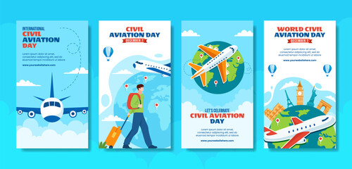 Obraz na płótnie Canvas Civil Aviation Day Social Media Stories Flat Cartoon Hand Drawn Templates Background Illustration