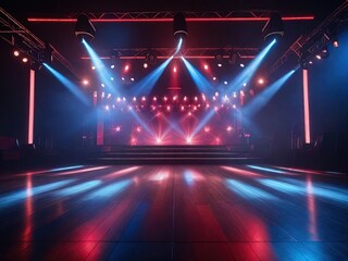 Stage Spotlight with Red and Blue Stage Lights. 3d Render Illustration.
