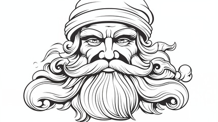Santa Claus Coloring Page: Classic Christmas Illustration with Thick Black and White Lines