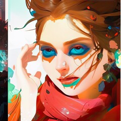 Beautiful Women Portrait Colorful Abstract Art. Face Design Illustration