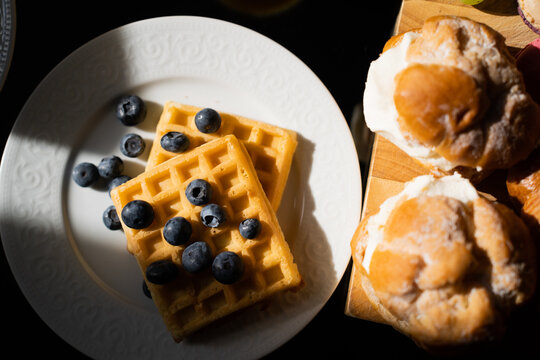 Belgian waffles sweet morning breakfast