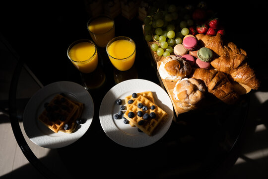 Belgian waffles sweet morning breakfast