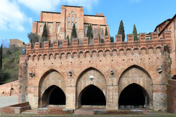 Siena, SI, Italy - February 20, 2023: fountain with spring water called FONTEBRANDA
