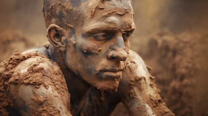 Obraz premium Determined figure covered in mud.