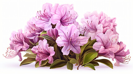 Blooming rhododendron with lilac blossoms isolated on white background
