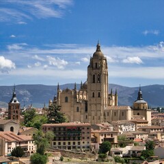 a big building in the middle of town,Segovia Cathedral in Spain